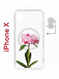Чехол на iPhone X, Xs MagSafe с принтом Kruche Print Пион противоударный с магнитом КruЧЕ