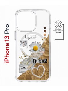 Чехол на iPhone 13 Pro MagSafe Kruche Print Крафтовые наклейки противоударный с магнитом КruЧЕ