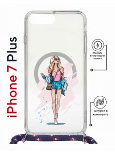 Чехол на iPhone 7 Plus/ 8 Plus MagSafe Kruche Print Fashion Girl с магнитом, со шнурком КruЧЕ