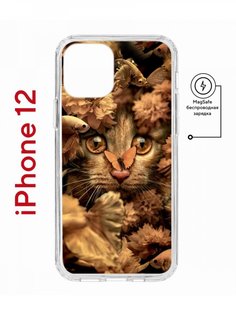 Чехол на iPhone 12/12 Pro MagSafe с принтом Kruche Print Котик с рыбками с магнитом КruЧЕ