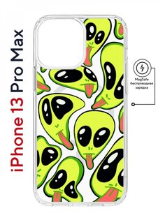 Чехол на iPhone 13 Pro Max MagSafe Kruche Print Инопланетянин противоударный с магнитом КruЧЕ