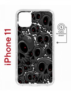 Чехол на iPhone 11 MagSafe с принтом Kruche Print Skull gray противоударный с магнитом КruЧЕ