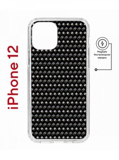 Чехол на iPhone 12/12 Pro MagSafe с принтом Kruche Print Карбон противоударный с магнитом КruЧЕ