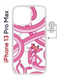Чехол на iPhone 13 Pro Max MagSafe Kruche Print Розовая Пантера противоударный с магнитом КruЧЕ