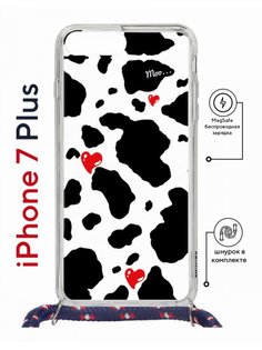 Чехол на iPhone 7 Plus/ 8 Plus MagSafe Kruche Print Корова с магнитом, со шнурком КruЧЕ