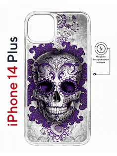 Чехол на iPhone 14 Plus MagSafe Kruche Print Sugar Skull противоударный с магнитом КruЧЕ