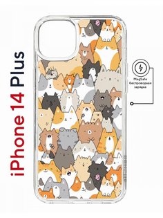 Чехол на iPhone 14 Plus MagSafe с принтом Kruche Print Котики противоударный с магнитом КruЧЕ