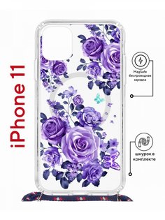 Чехол на iPhone 11 MagSafe с принтом Kruche Print Roses с магнитом, со шнурком КruЧЕ