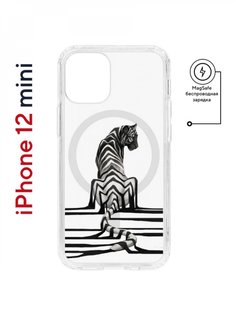 Чехол на iPhone 12 mini MagSafe Kruche Print Tiger противоударный с магнитом КruЧЕ