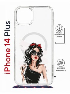 Чехол на iPhone 14 Plus MagSafe с принтом Kruche Print Фэшн леди с магнитом, со шнурком КruЧЕ