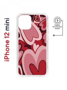 Чехол на iPhone 12 mini MagSafe Kruche Print Сердечки противоударный с магнитом КruЧЕ