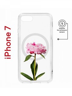 Чехол на iPhone 7, 8, SE 2020 2022 MagSafe Kruche Print Пион противоударный с магнитом КruЧЕ
