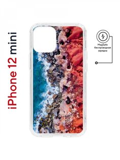 Чехол на iPhone 12 mini MagSafe Kruche Print Морской берег противоударный с магнитом КruЧЕ
