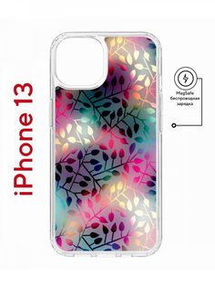 Чехол на iPhone 13 MagSafe с принтом Kruche Print Цветные листья противоударный с магнитом КruЧЕ