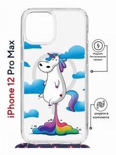 Чехол на iPhone 12 Pro Max MagSafe Kruche Print Flying Unicorn с магнитом, со шнурком КruЧЕ