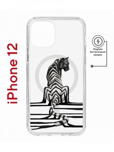 Чехол на iPhone 12/12 Pro MagSafe с принтом Kruche Print Tiger противоударный с магнитом КruЧЕ