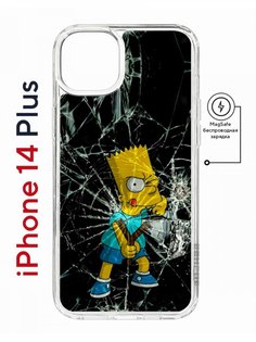 Чехол на iPhone 14 Plus MagSafe Kruche Print Барт Симпсон противоударный с магнитом КruЧЕ