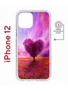 Чехол на iPhone 12/12 Pro MagSafe с принтом Kruche Print Pink heart с магнитом КruЧЕ