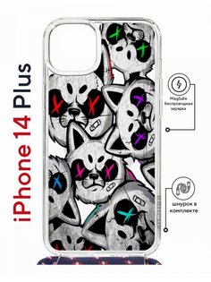 Чехол на iPhone 14 Plus MagSafe с принтом Kruche Print Angry Cats с магнитом, со шнурком КruЧЕ