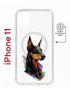 Чехол на iPhone 11 MagSafe с принтом Kruche Print Доберман противоударный с магнитом КruЧЕ