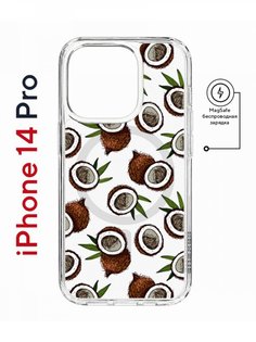 Чехол на iPhone 14 Pro MagSafe с принтом Kruche Print Кокосы противоударный с магнитом КruЧЕ