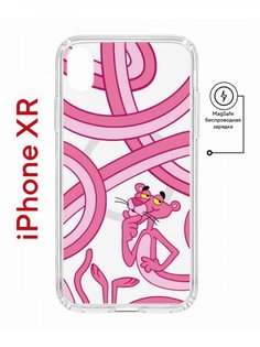 Чехол на iPhone XR MagSafe Kruche Print Розовая Пантера противоударный с магнитом КruЧЕ