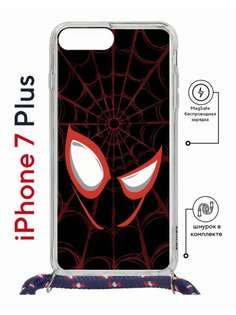 Чехол на iPhone 7 Plus/ 8 Plus MagSafe Kruche Print Человек-Паук черный с магнитом,шнурком КruЧЕ