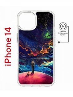 Чехол на iPhone 14 MagSafe Kruche Print Маленький принц противоударный с магнитом КruЧЕ