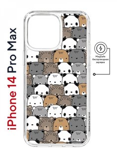 Чехол на iPhone 14 Pro Max MagSafe Kruche Print Медвежата противоударный с магнитом КruЧЕ