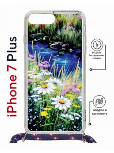 Чехол на iPhone 7 Plus/ 8 Plus MagSafe Kruche Print Ромашки у ручья с магнитом, со шнурком КruЧЕ