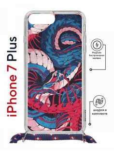 Чехол на iPhone 7 Plus/ 8 Plus MagSafe Kruche Print Японская змея с магнитом, со шнурком КruЧЕ