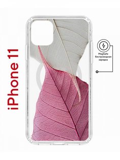 Чехол на iPhone 11 MagSafe с принтом Kruche Print Pink and white противоударный с магнитом КruЧЕ