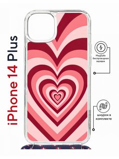 Чехол на iPhone 14 Plus MagSafe с принтом Kruche Print Сердце с магнитом, со шнурком КruЧЕ