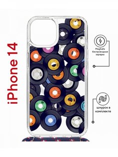 Чехол на iPhone 14 MagSafe с принтом Kruche Print Виниловые пластинки с магнитом, шнурком КruЧЕ