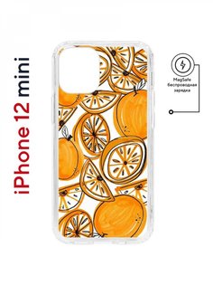 Чехол на iPhone 12 mini MagSafe Kruche Print Апельсины противоударный с магнитом КruЧЕ