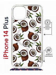 Чехол на iPhone 14 Plus MagSafe с принтом Kruche Print Кокосы с магнитом, со шнурком КruЧЕ