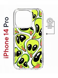 Чехол на iPhone 14 Pro MagSafe Kruche Print Инопланетянин противоударный с магнитом КruЧЕ