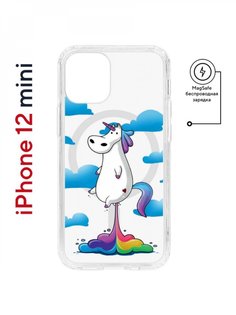 Чехол на iPhone 12 mini MagSafe Kruche Print Flying Unicorn противоударный с магнитом КruЧЕ