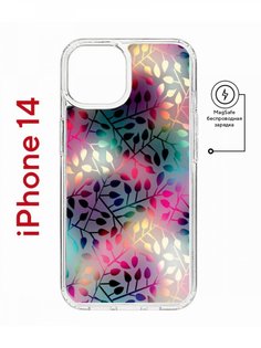 Чехол на iPhone 14 MagSafe с принтом Kruche Print Цветные листья противоударный с магнитом КruЧЕ