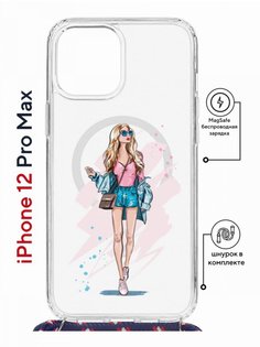 Чехол на iPhone 12 Pro Max MagSafe Kruche Print Fashion Girl с магнитом, со шнурком КruЧЕ
