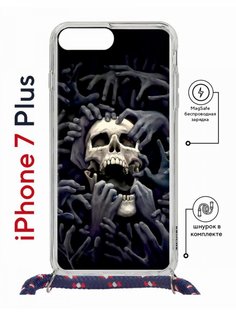 Чехол на iPhone 7 Plus/ 8 Plus MagSafe Kruche Print Skull Hands с магнитом, со шнурком КruЧЕ