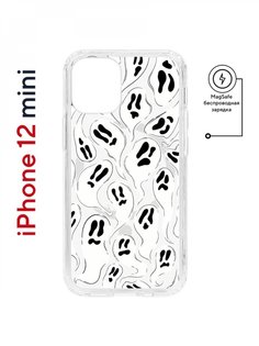 Чехол на iPhone 12 mini MagSafe Kruche Print Призраки противоударный с магнитом КruЧЕ