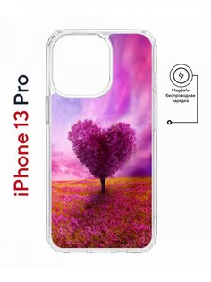 Чехол на iPhone 13 Pro MagSafe с принтом Kruche Print Pink heart противоударный с магнитом КruЧЕ