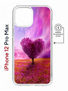 Чехол на iPhone 12 Pro Max MagSafe Kruche Print Pink heart противоударный с магнитом КruЧЕ
