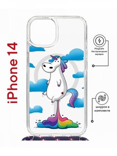 Чехол на iPhone 14 MagSafe с принтом Kruche Print Flying Unicorn с магнитом, со шнурком КruЧЕ