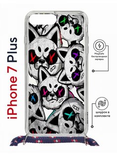 Чехол на iPhone 7 Plus/ 8 Plus MagSafe Kruche Print Angry Cats с магнитом, со шнурком КruЧЕ