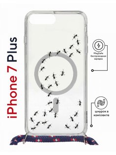 Чехол на iPhone 7 Plus/ 8 Plus MagSafe Kruche Print Муравьи с магнитом, со шнурком КruЧЕ