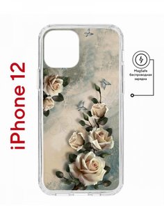 Чехол на iPhone 12/12 Pro MagSafe с принтом Kruche Print Белая роза с магнитом КruЧЕ