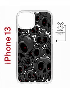 Чехол на iPhone 13 MagSafe с принтом Kruche Print Skull gray противоударный с магнитом КruЧЕ