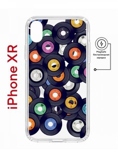 Чехол на iPhone XR MagSafe Kruche Print Виниловые пластинки противоударный с магнитом КruЧЕ